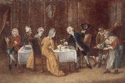 unknow artist An elegant interior with a lady and gentleman toasting,other figures drinking and smoking at the table Germany oil painting reproduction